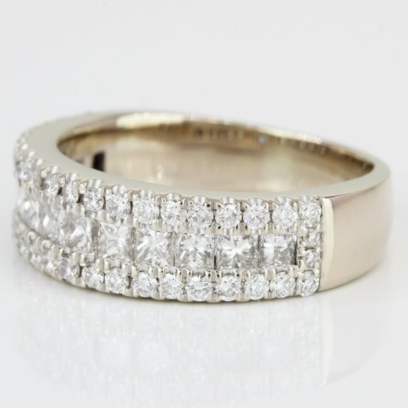 18k White Gold Princess & Round Diamond Bridal Anniversary Wedding Ring Band - Picture 3 of 7